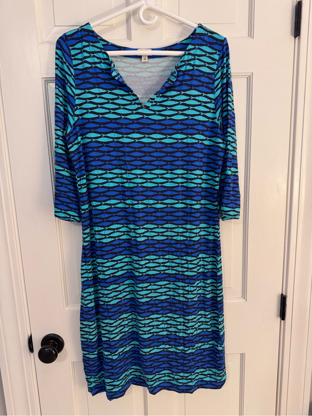 Hatley Blue & Teal fish patterned V-Neck Midi Dress